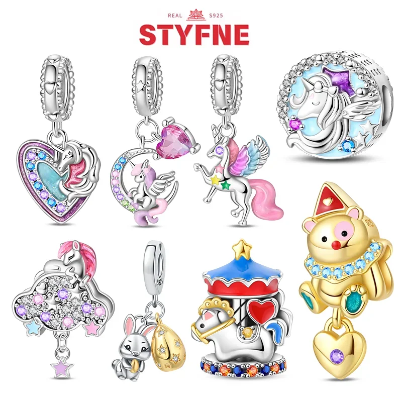 Silver-Plated Wing Flying Unicorn Charms Beads Fit Original Bracelets Bag Keychain Charms Beads Pendant Diy Women Jewelry Gift