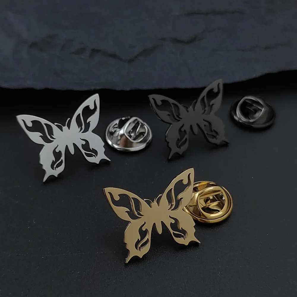 Insignia creativa chapada en oro de mariposa, broche de cuello para hombre negro, pin de solapa plateado, conjunto de accesorios de traje, regalo de marca para hombre