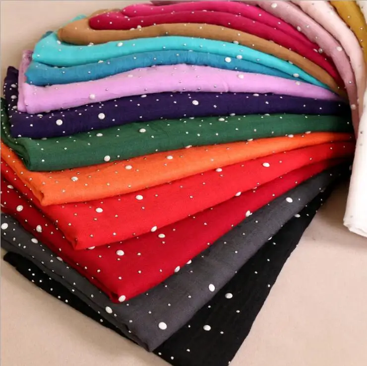 

Diamonds Scarf Beads Cotton Linen Scarves Muslim Hijab Women Pearls Headscarf Islamic Turban Head Wrap Shawl Fashion 180*70cm