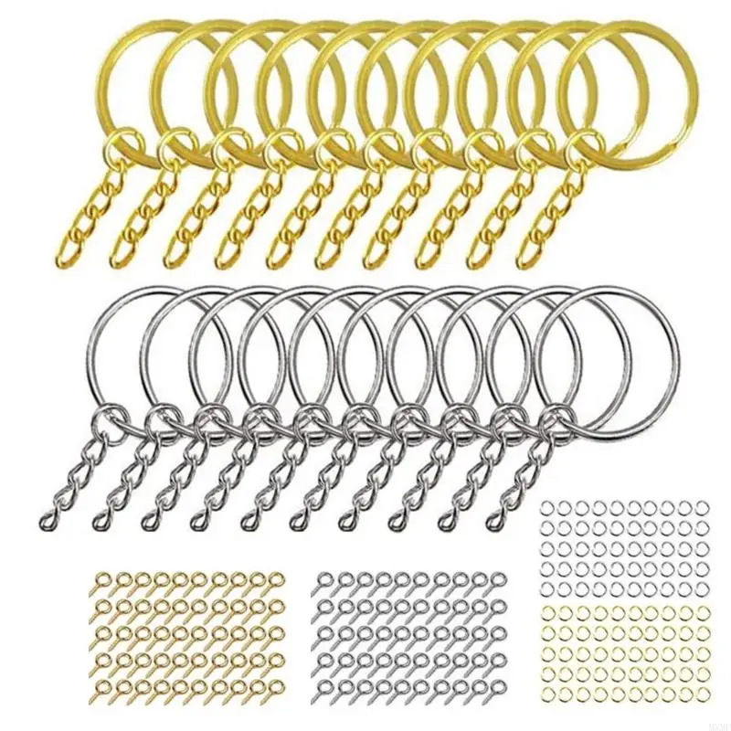 

MXMF 220 Pcs for Key Ring with Chain Jump Rings Screw Eye Pins Golden Silver Keychain