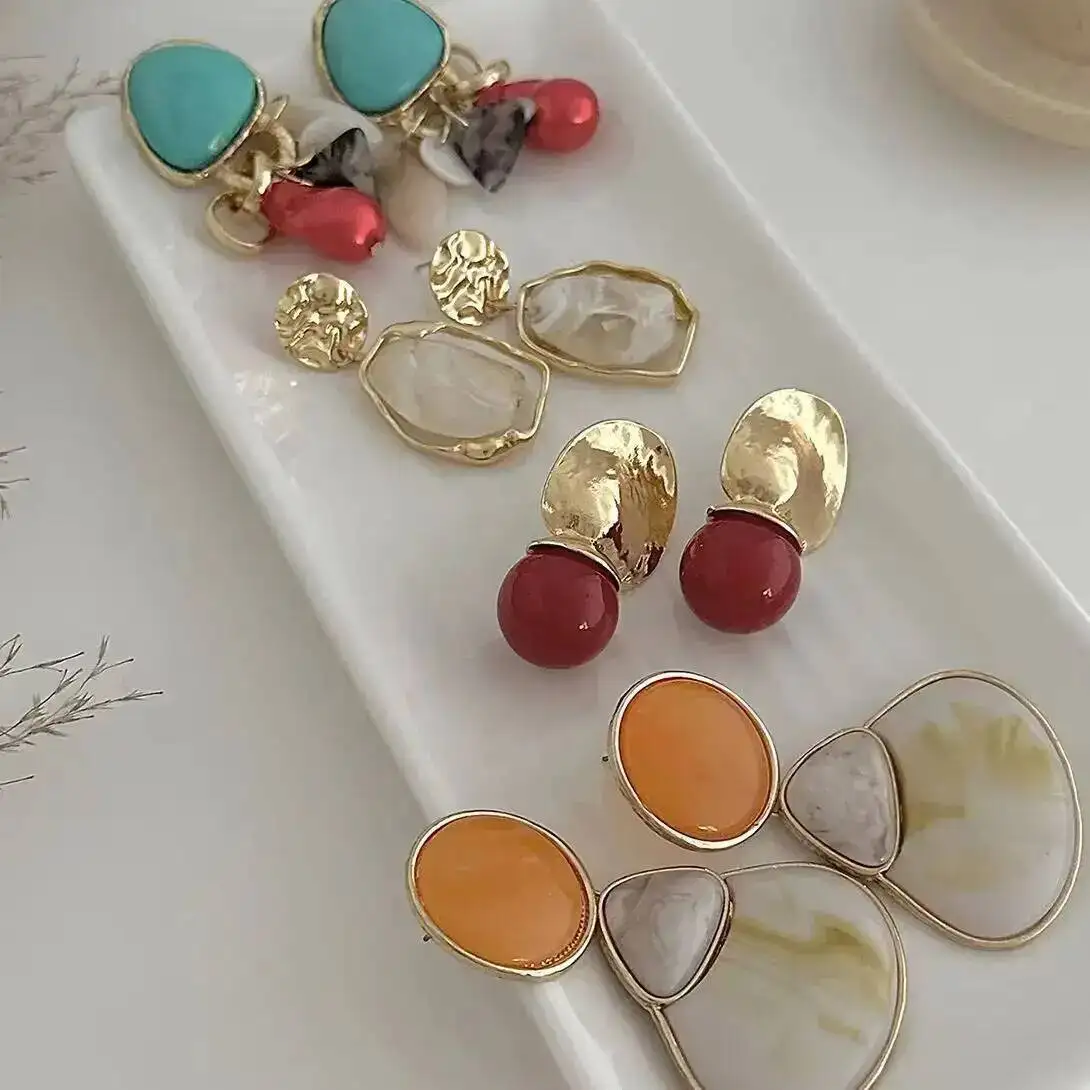 IngeSight.Z 4Styles Vintage Geometric Resin Acrylic Pendant Earring Women Fashion Elegant Piercing Ear Jewelry Female Party Gift