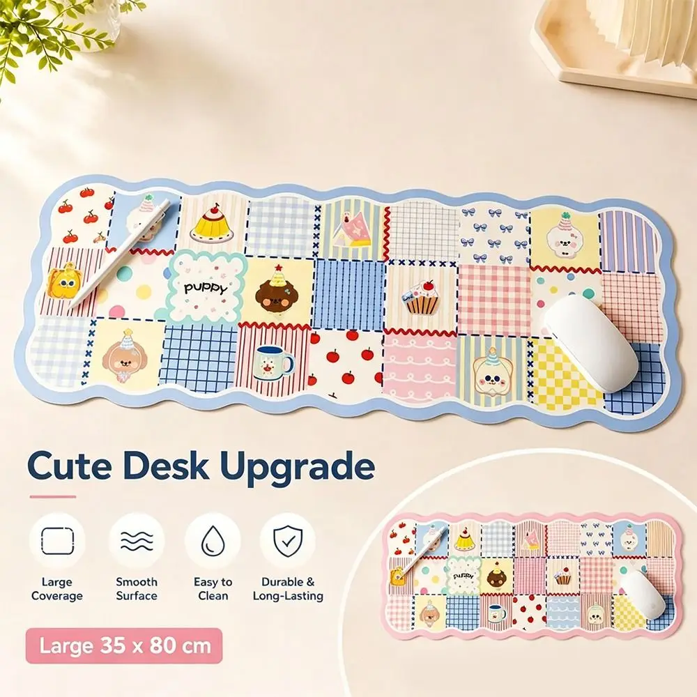New Non Slip Mouse Pad Plaid Pattern Thickened Computer Desk Mat Cartoon PVC Keyboard Pad Study Desk