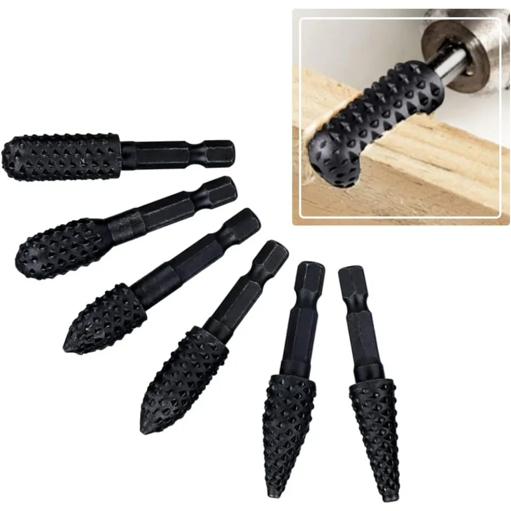 5pcs/10pcs Rotary Burr Rasp Set Wood Carving File Rasp Drill Bits 1/4\'\' Hex Shank Rotary Rasp File Set Fit for DIY Woodworking