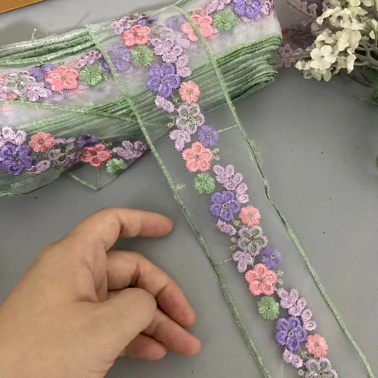 

1 Meters Purple 5cm Webbing Clothing Neckline Barcode Headdress Diy Organza Embroidery Lace Ribbon Trim Accessories