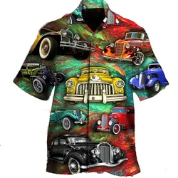 Camisa hawaiana con estampado 3d de coche, blusa de playa para hombre y mujer, Camisas con solapa de vocación para hombre, Camisas de Cuba, ropa para hombre