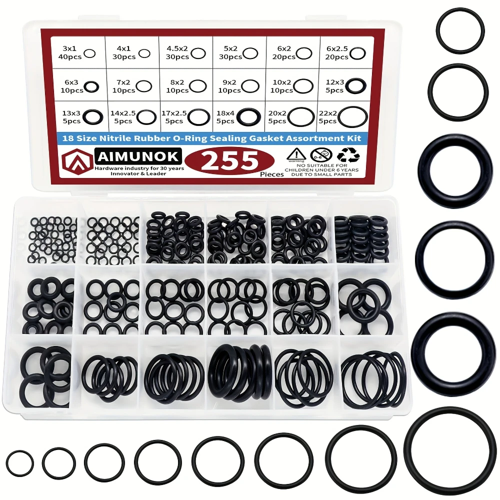 

255 Pieces Nitrile Rubber O-ring Kit 18 Size Rings Gasket for Faucet Valve Gasket Sealing Rings 3mm- 22mm Wear-resistant