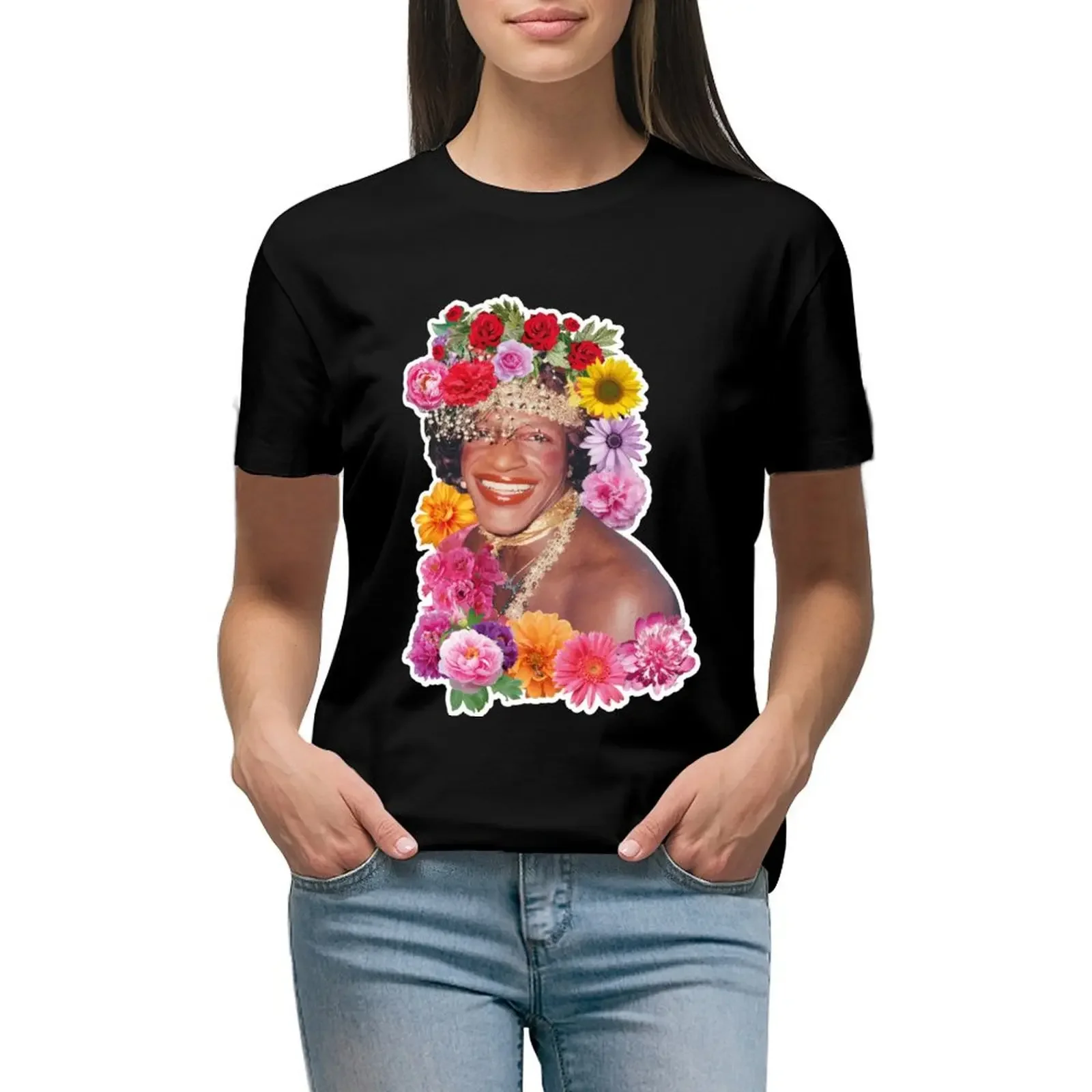 

Marsha P. Johnson Floral Tribute T-shirt Flowerful T-Shirt quick-drying plain graphic t-shirts for Women