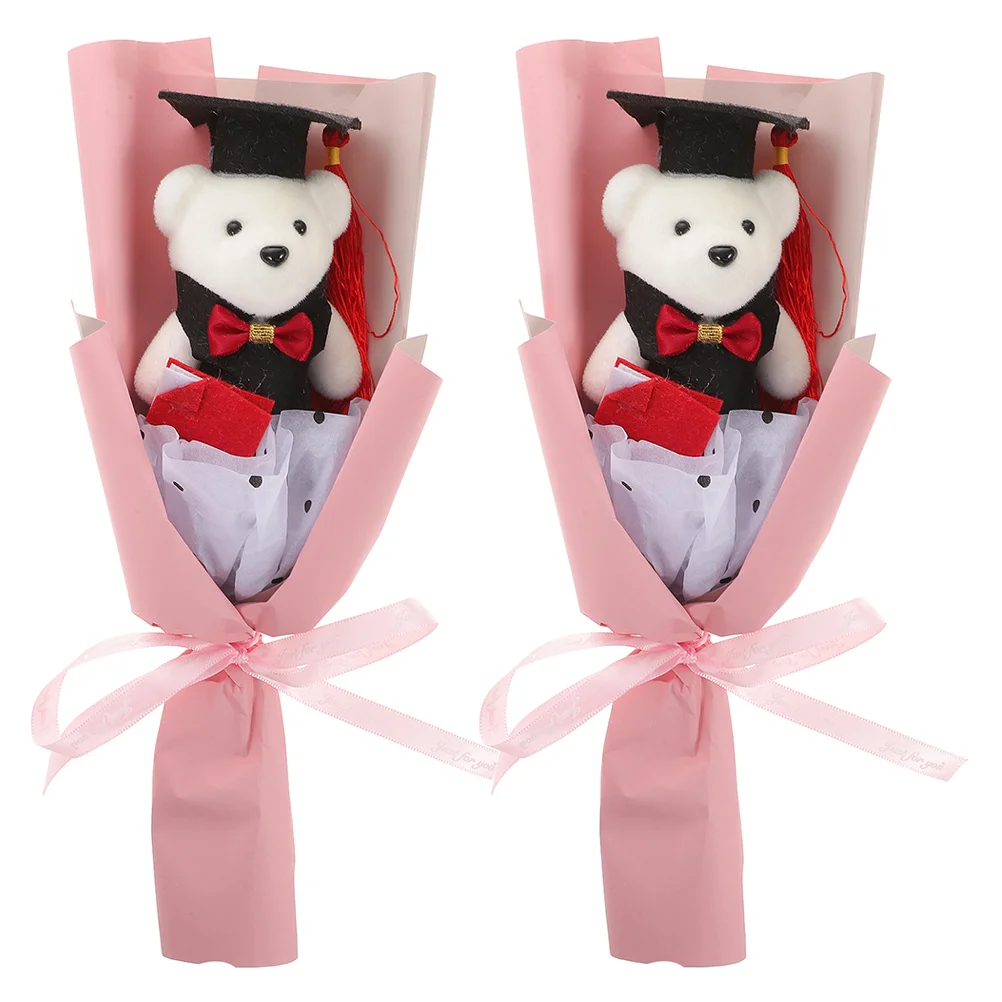 

2Pcs Graduation Bear Bouquet Beautiful Graduation Gift Party Favor Perfect Photo Prop Bear Bouquet Grad Presents