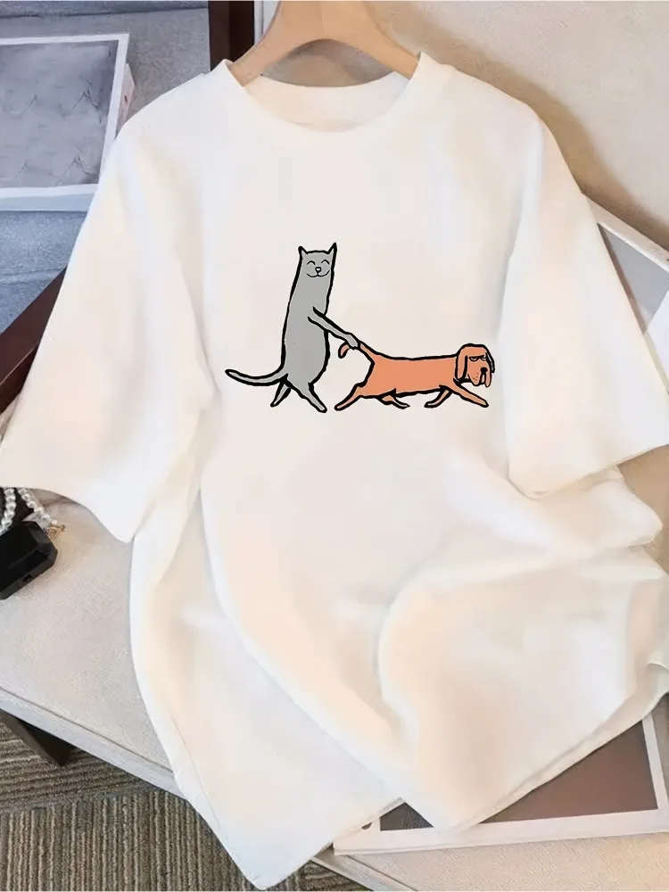 

Женская забавная футболка с рисунком собакиМягкая и дышащая футболка с круглым вырезом и короткими рукавами с юмористическим дизайном для домашних животных Рубашка из чистого хлопка