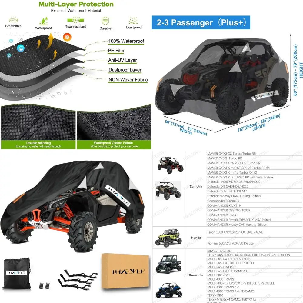 

UTV Cover Waterproof Heavy Duty Oxford Cloth All Weather Protection Covers for Can-Am Maverick X3 Polaris RZR/XP Turbo S Yamaha