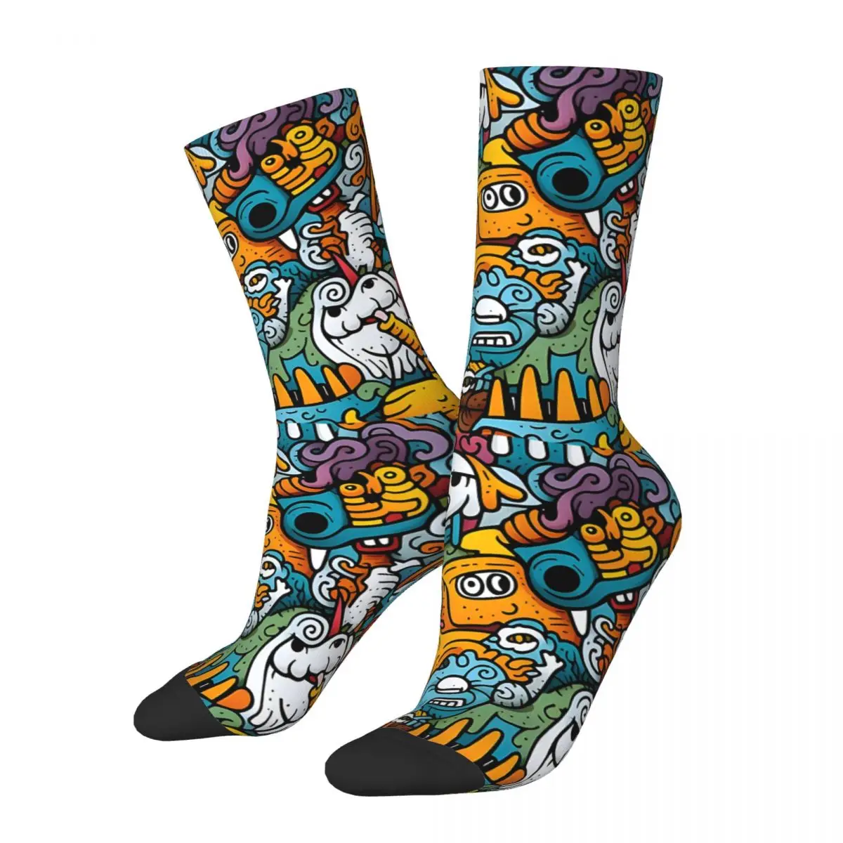 Happy Men's Socks Dog Doodle Monsters Retro Harajuku Dog Lover Hip Hop Seamless Pattern Crew Crazy Sock Gift Printed