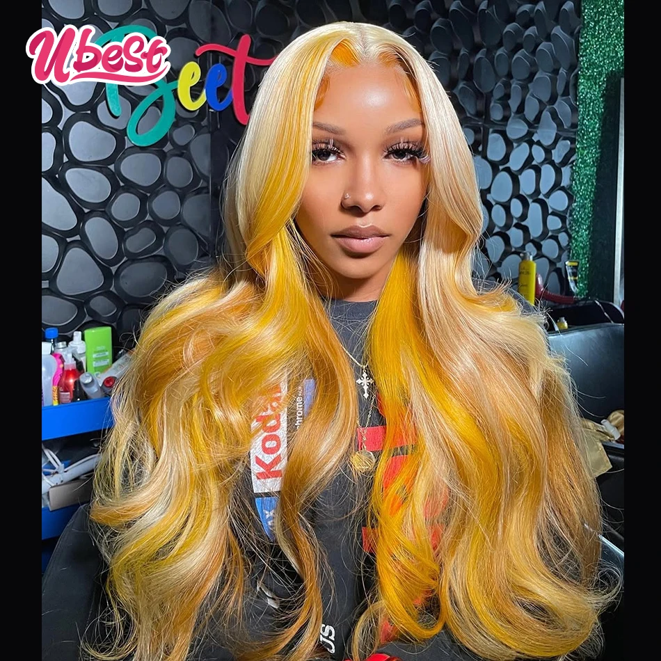 

Highlights 613 Yellow Colored Body Wave 13x6 Lace Front Wigs Brazilian Human Hair Transparent Glueless Wig Pre Plucked For Women
