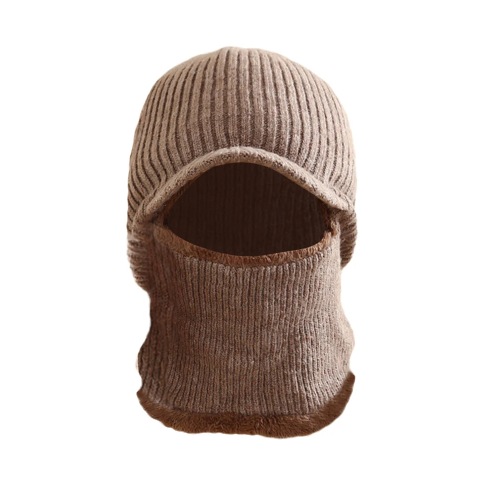 

Warm Winter Knitted Hat Windproof Fleece Lined Mask Beanie For Men Women Navy Blue Stretchy Thermal Cap Outdoor Ski Snow Hat