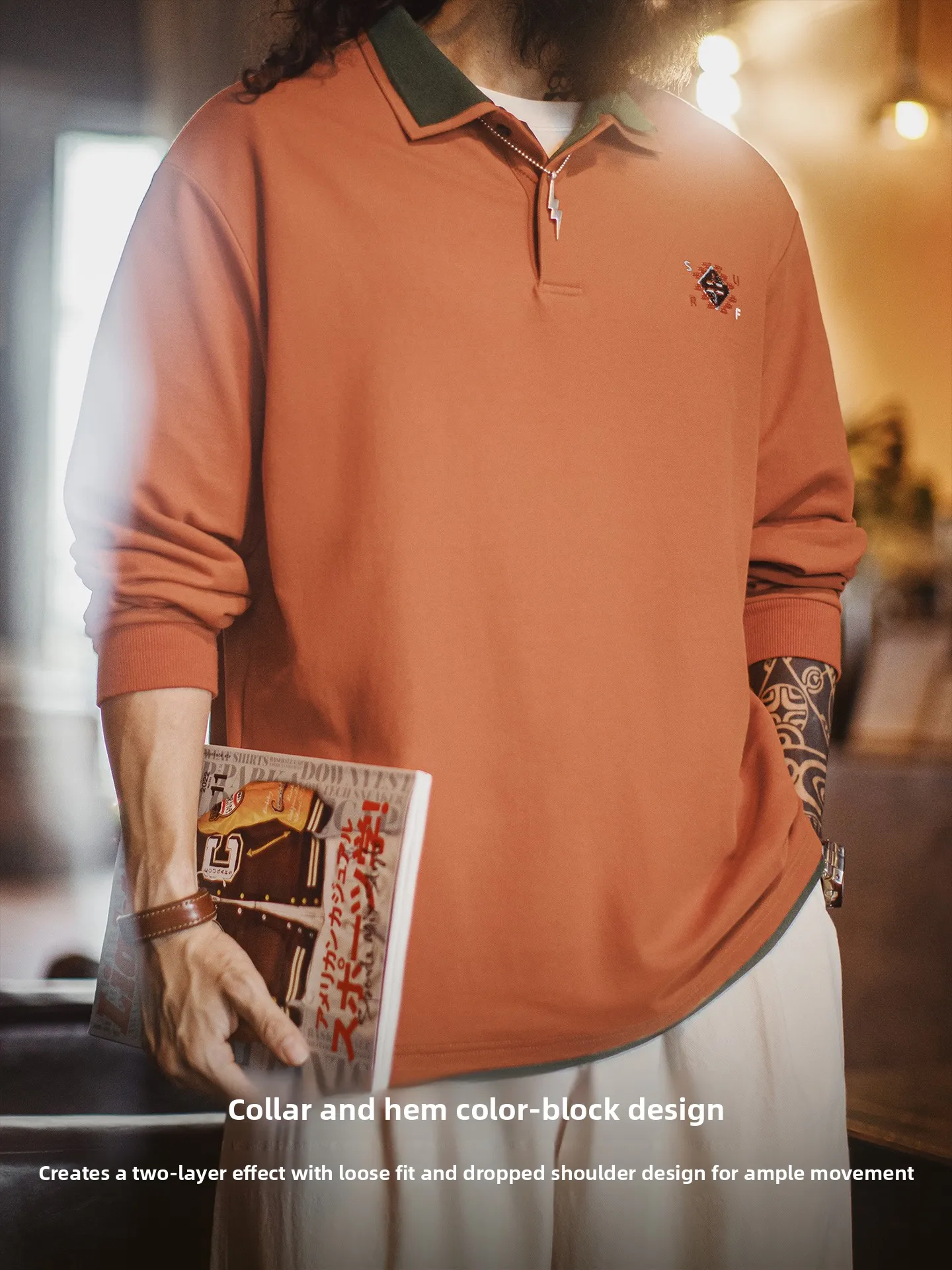 

Мужской свитшот Maden American Retro Navajo, имитация двухслойности, с длинным рукавом, оранжевый, вязаный, осенний, повседневный, модный