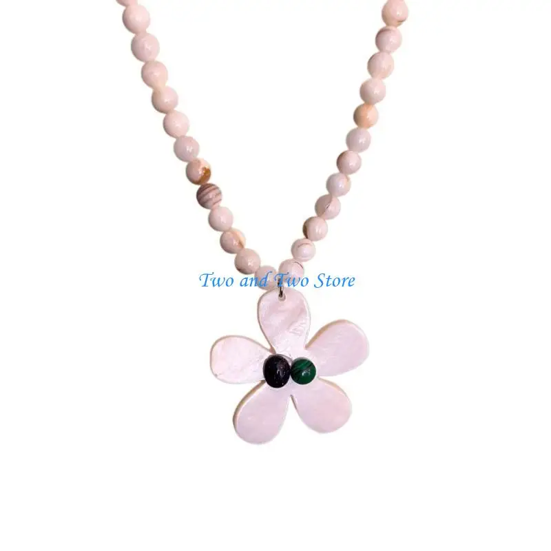 

HX6F Irregular Flower Pendant Necklace Sweet Cool Clavicle Chain Resin Beaded Choker