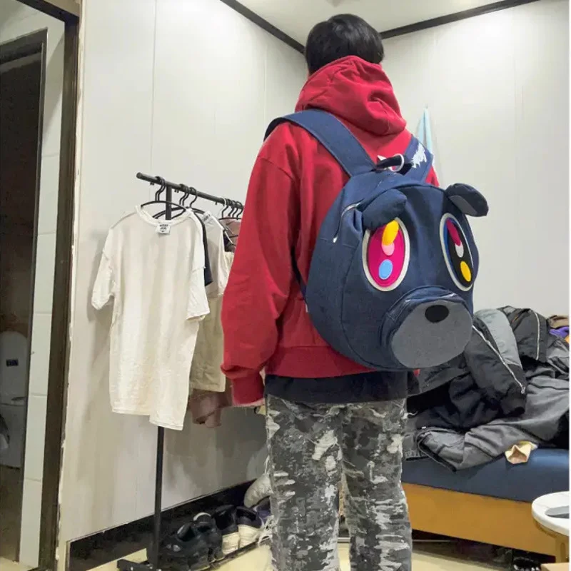 Y2K Dropouts Bear Backpack Large Capacity Denim Cute Kanyes Boy Girl Schoolbag Plush Fashion Cartoon Backpack Street Storage Bag