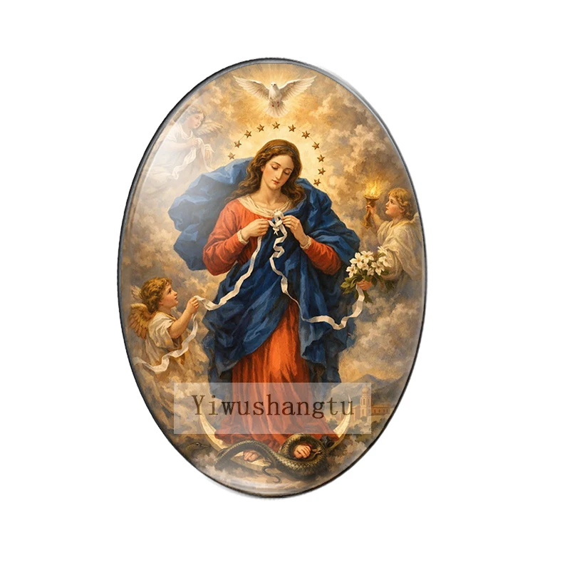 Vintage Virgin Mary Jesus Western Lady Prayer 13x18mm/18x25mm/30x40mm Oval photo glass cabochon demo flat back Making findings