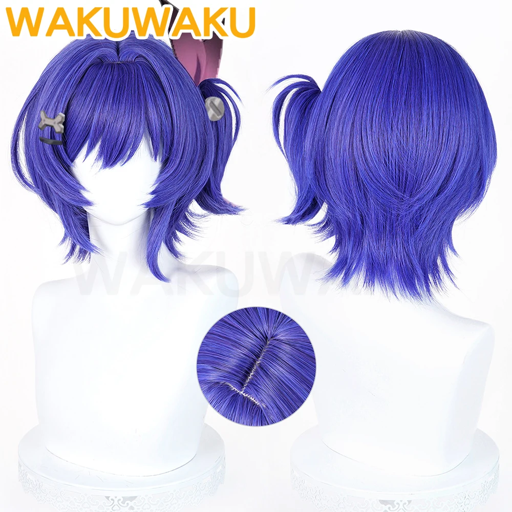 EN STOCK Peluca Prune del Juego Genshin Impact WakuWaku para Mujer, Cabello Corto Azul, Dornman Port ‌   Peluca Prune Cosplay Resistente al Calor