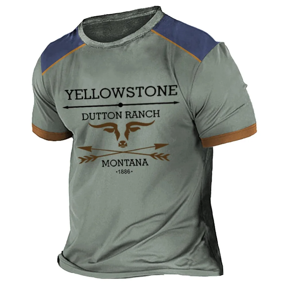 Vintage Men T Shirt Yellowstone National Park 3D Printing T-Shirts Oversized Short Sleeve Tee Outdoor Streetwear Tops Clothing