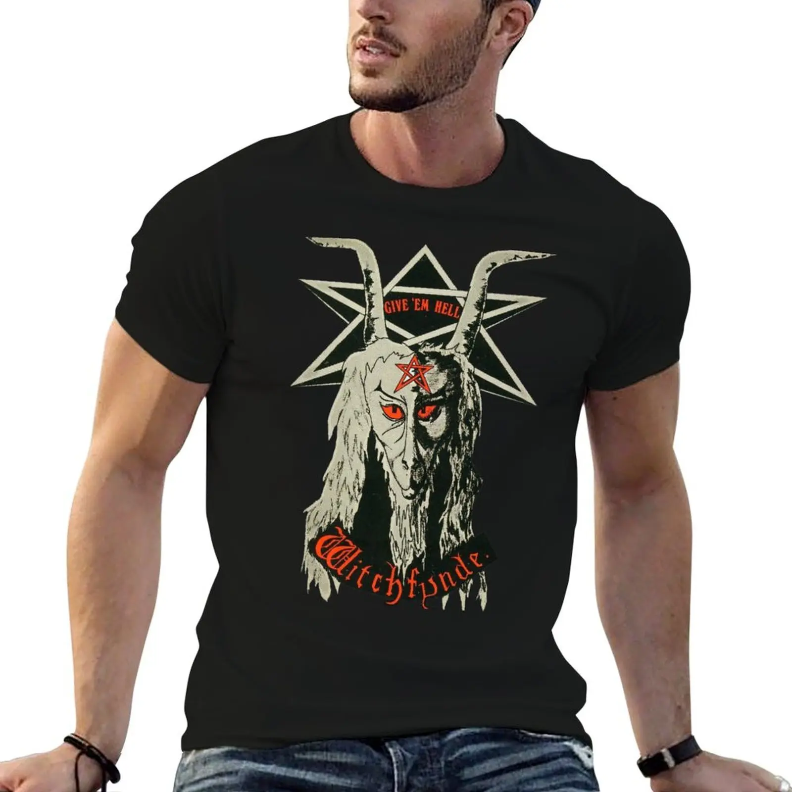 Witchfynde - Give 'Em Hell T-Shirt mens graphic t shirts black cotton t-shirt plain for man package cotton t shirt man T-shirt