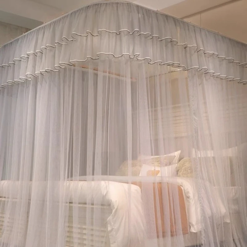 

Italian light luxury mosquito net does not need to install U-shaped rail bedroom princess style bed curtain floor