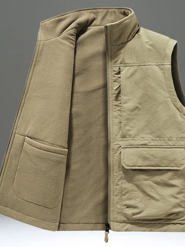 

Men's Double-Sided Wear Vest Thiened Fce Svel Stand Collar Jaet Autumn Winter Faion Urban Sle Workwear Milit...