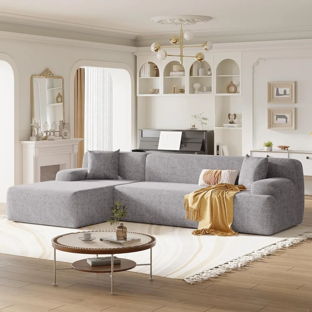 Modular combination office sofa, chenille fabric corner, 3 modern L-shaped seats, 2 lumbar pillows, living room, office sofa