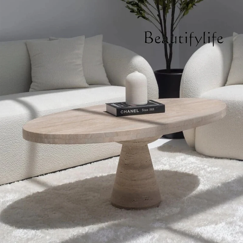 

Natural travertine coffee table household living room creative oval coffee table minimalist designer coffee table