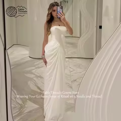 FableT Evening Dresses for Luxury Party Simple Satin White Elegant Long Dress Custom Made Sweetheart Prom Dress Customzied