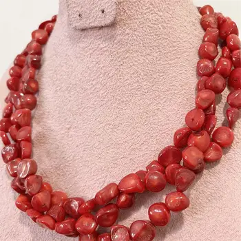 三層編織紅珊瑚項鍊,奢華幾何寶石不規則設計,女士婚禮愛情項鍊,寶石首飾 6 最佳銷售 金塊首飾 - №5