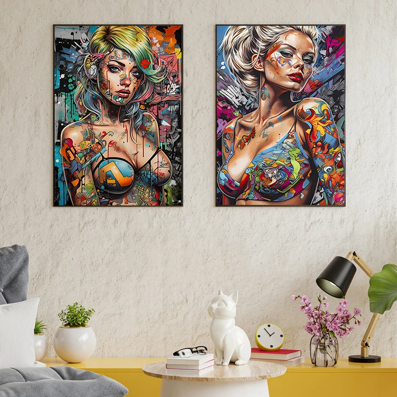 Graffiti Abstract Cool Girl Wall Art Poster Modern Pop Sexy Woman Canvas Painting Living Room Bedroom Home Decor Mural Picture