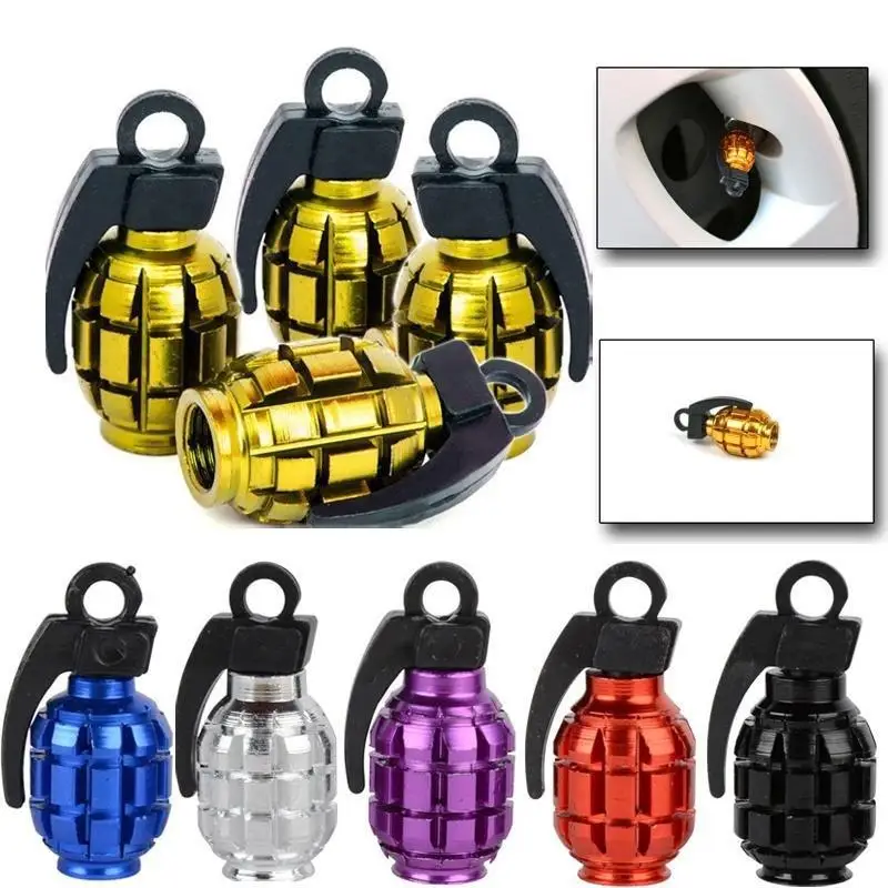 Grenade Tire Valve Stem Caps Aluminum Wheel Rim Tire Caps Tyre Valve Dust Cover Universal Fir Car Truck Motorcycle Bike 4Pcs/set