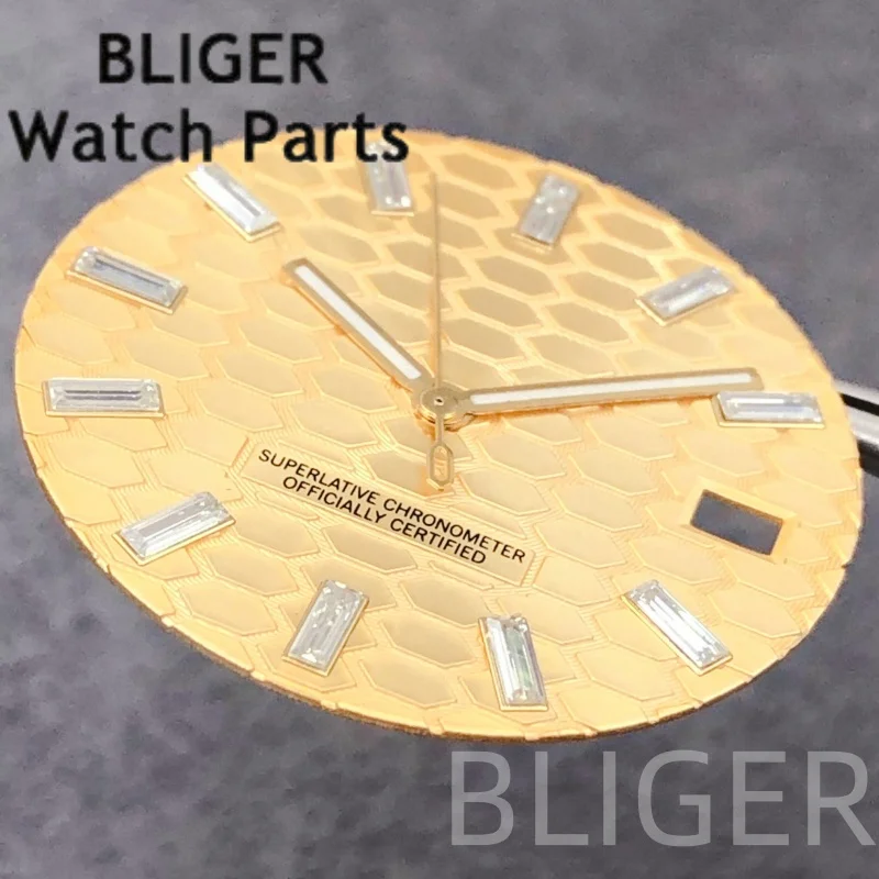 BLIGER 29 มม.ผู้ชาย Land ประเภทเพชร Index นาฬิกามือชุด Lume Rose Gold/Gold Mark Fit NH35 NH36 การเคลื่อนไหว 3 O 'นาฬิกาวันที่
