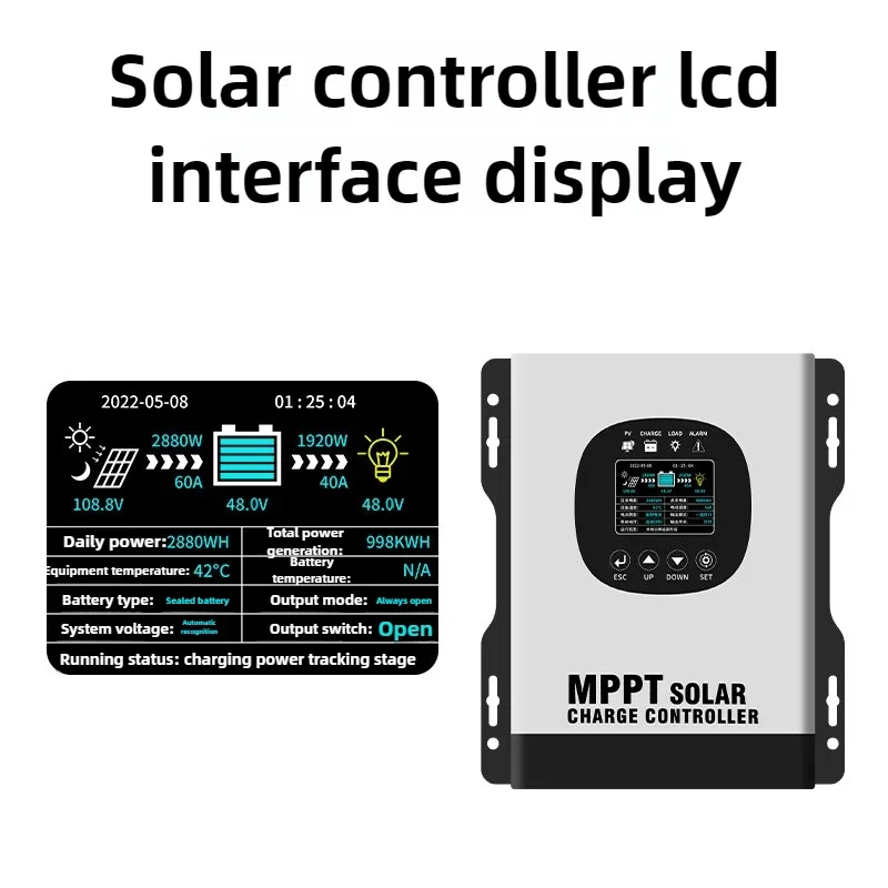 MPPT Solar Controller 40A 60A Photovoltaic Maximum 160V 12-48V Automatic Identification English Display Timing Control Output