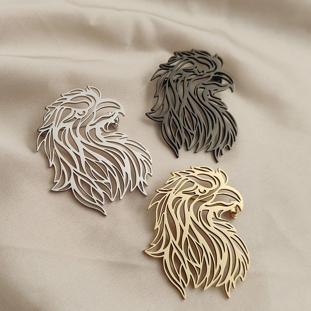

Hollow Punk Style Eagle Hollow Stainless Steel Gold-plated 18K Brooch, Black Suit Accessories, Wedding Matching Set