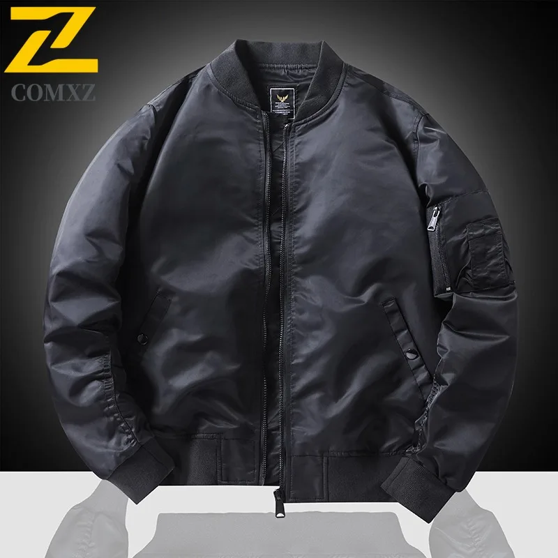 

COMXZ 2025, универсальная повседневная мужская куртка, однотонная, в стиле авиатора, негабаритная американская универсальная одежда, рабочая одежда, уличная одежда, топ
