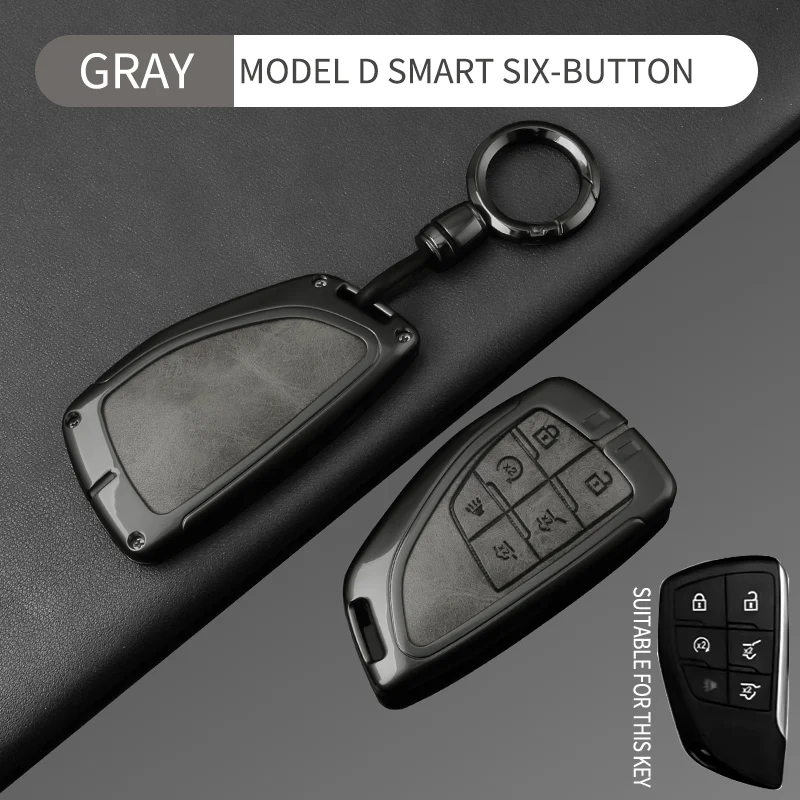 6-Tasten Leder Autoschlüssel-Abdeckung Schlüsselanhänger Schutzhülle für Buick Envision GMC Yukon XL Denali Chevrolet Suburban Tahoe – Detail 16