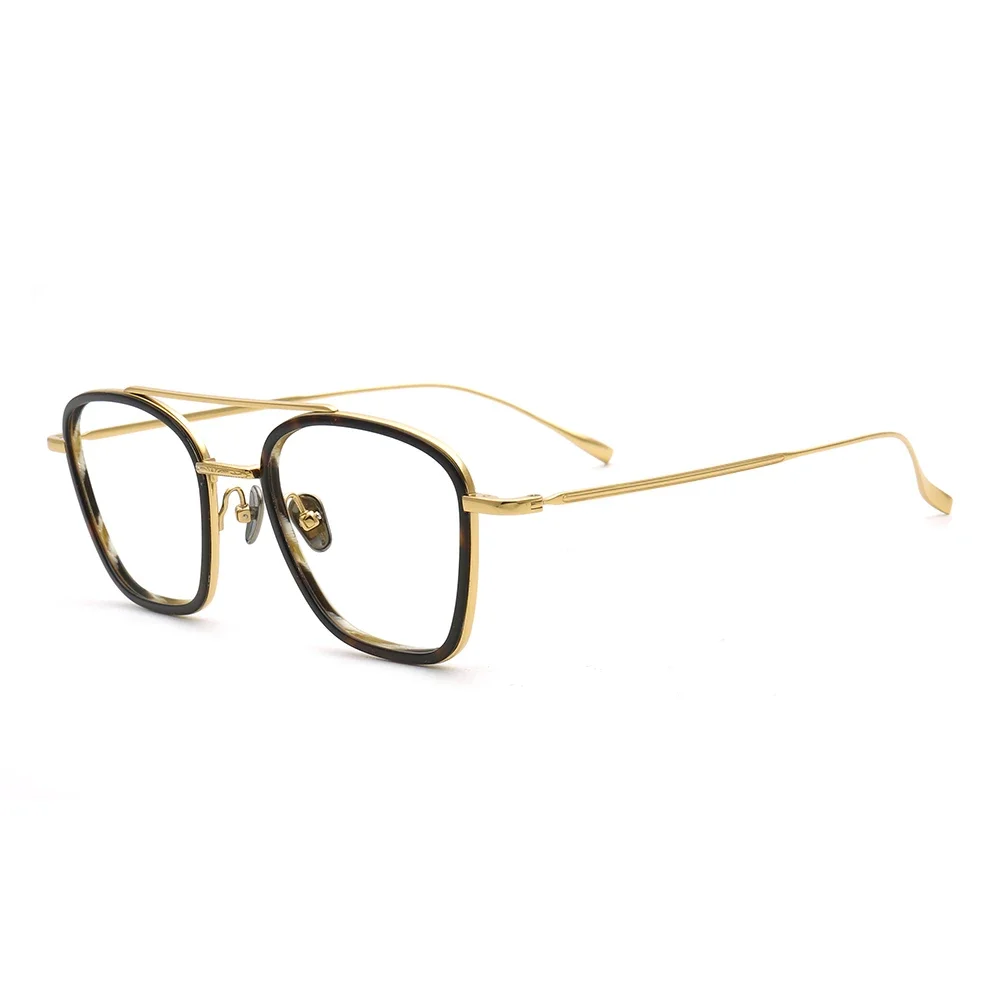 Business Men Pure Titanium Eyeglass Frames for Men Square Metal Optical Glasses Frames Light Vintage Double Bridge Eyewear Gold