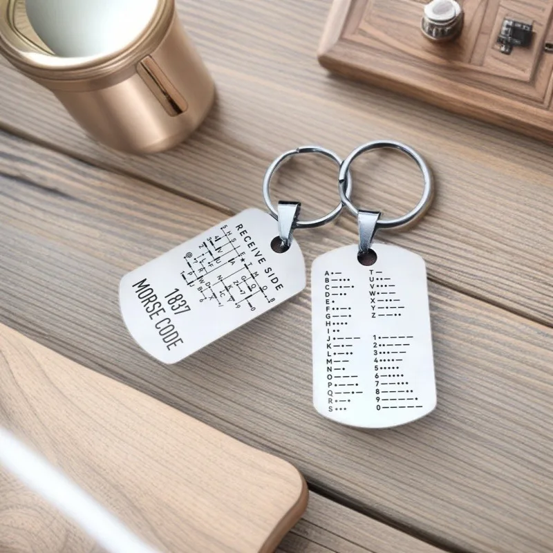 Morse Code Keychain, Double-Sided Alphanumeric Educational Tool, Stainless Steel Car Accessory, Unisex Gift for Radio Amateurs