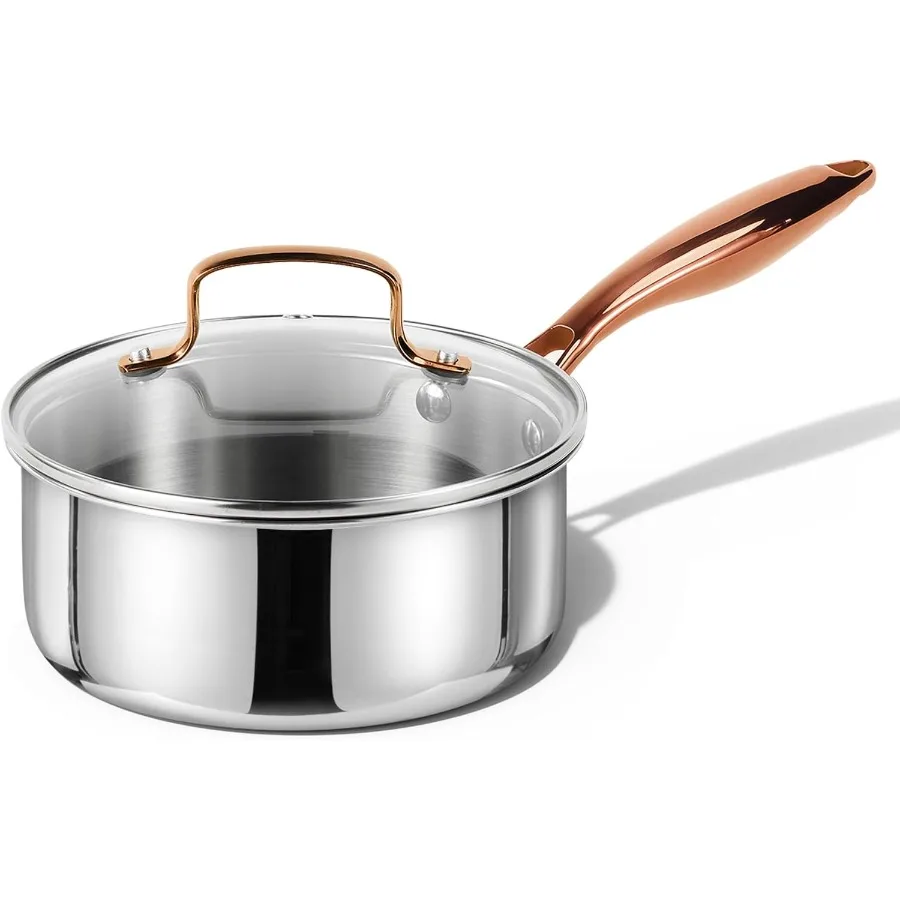 

Набор кастрюль из нержавеющей стали 2Qt, нетоксичный 3-слойный набор посуды из нержавеющей стали с крышками, маленькие кухонные кастрюли, безопасный для духовки, совместимый с