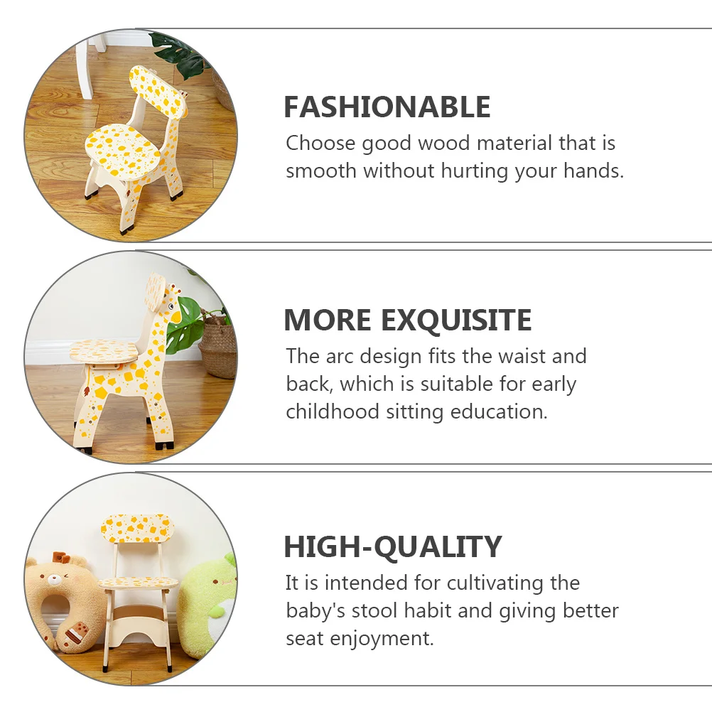 

Giraffe Backrest Chair Wooden Stool Smooth Corners Arc Design Chairs Learning Seat Tool Safe Enjoyment
