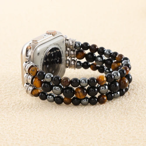 Imagen 2 del producto Correa de reloj para hombre, correas elásticas con cuentas hechas a mano para reloj inteligente aptas para pulsera con placa de esfera de 38mm a 49mm, joyería Iwatch