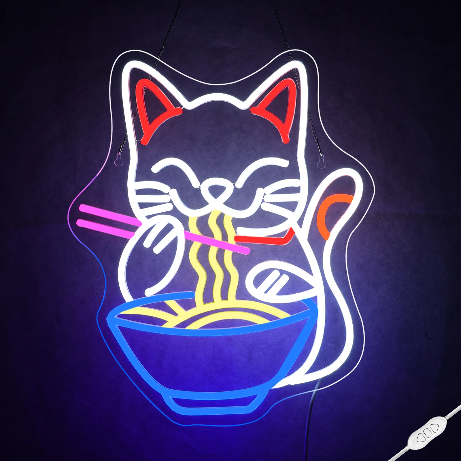 

Неоновая вывеска Fortune Cat Ramen с регулируемой яркостью, японская лапша Lucky Cat, светодиодная неоновая вывеска для декора стен для ресторана, бара, вечеринки, спальни