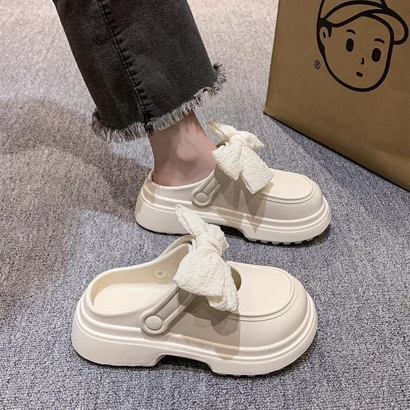 

Fashion Women Slip On Slippers Summer Bow Design Thick Sole Anti Slip Comfortable Elevator Sandals