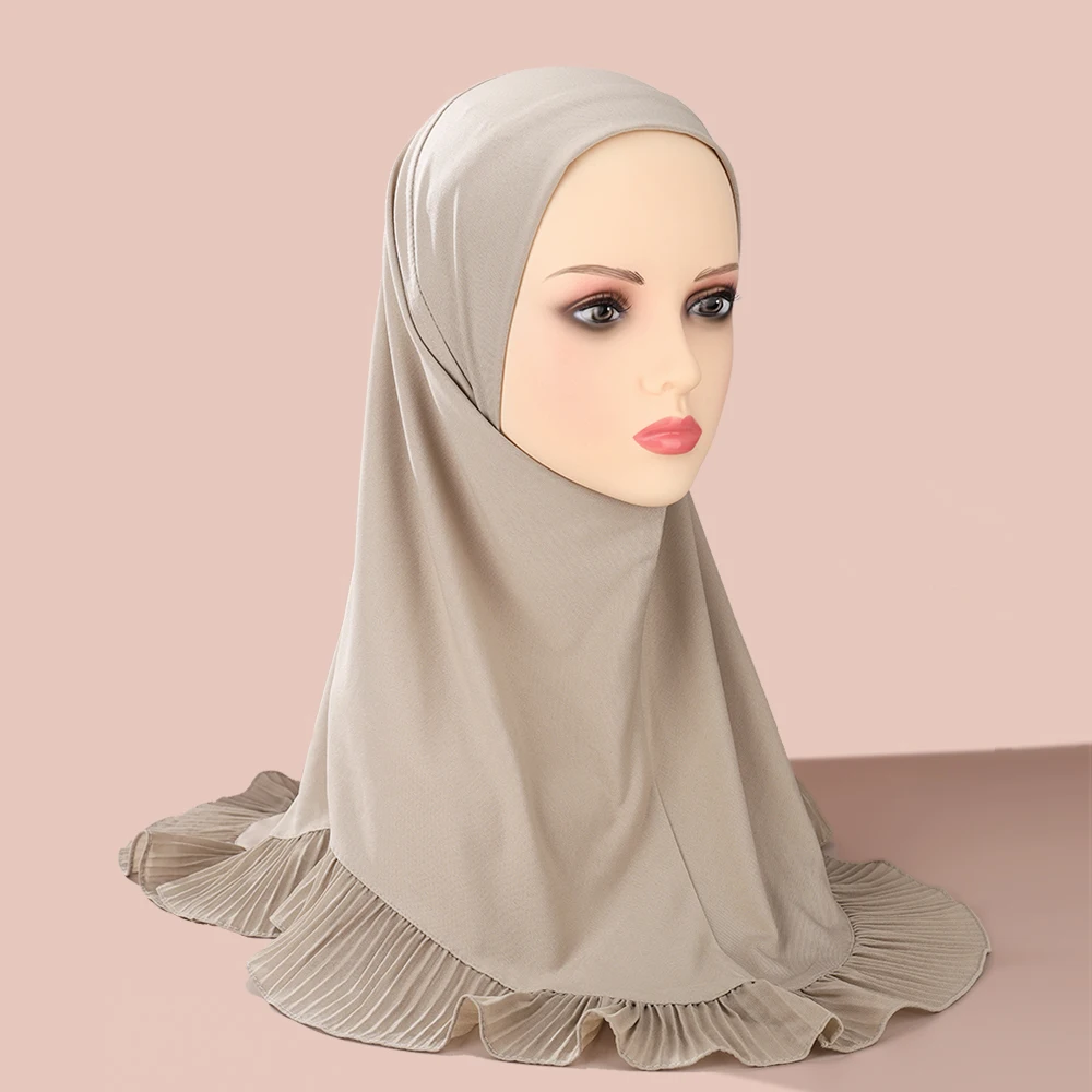 New Muslim Pullover Hat Malay Convenient Hijab Single-layer Ruffled Women\'s Scarf Hijab Solid Color Comfortable Hat Cap