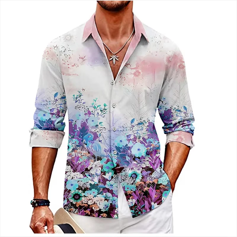 Men's casual versatile fashion street men's shirt lapel single-breasted long-sleeved men's zebra pattern long-sleeved shirt，