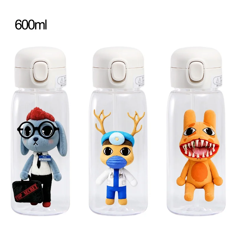 ##Animal Hospital Straw Water Cup Portable Plastic 600ML Transparent Outdoor Large Capacity Sport Water Bottle