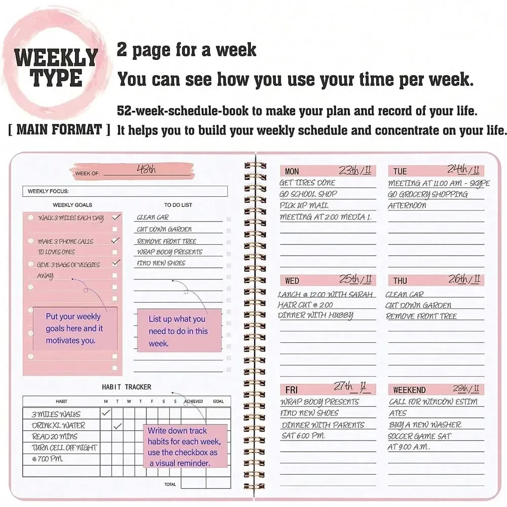 A5 Weekly Planner Coil Daily Planner Simple Stylish Portable Notebook for Study School Office Note-taking Budget Monthly Planner - view 3