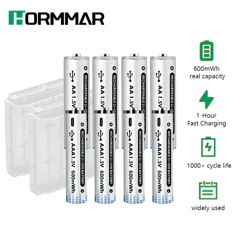 AAA Rechargeable Battery +1.5V AA USB Lithium Ion Battery with Capacity 2200mWh for Romote Control LED Toy Keyboard