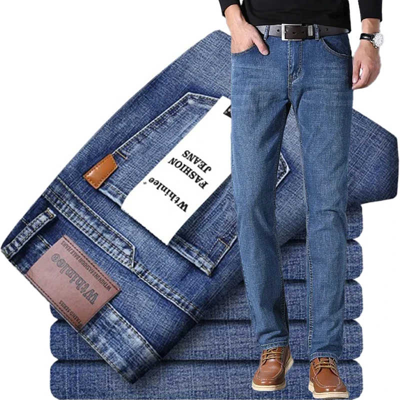 

Мужские повседневные облегающие эластичные джинсы, мужской вид, удобные винтажные джинсовые брюки, свободные прямые универсальные повседневные брюки